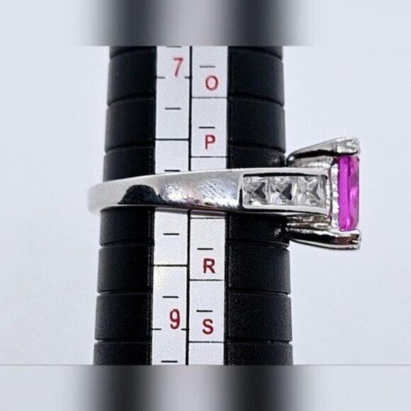 Hot Pink Cubic Zirconia Silver Tone Fashion Ring - Picture 7 of 8